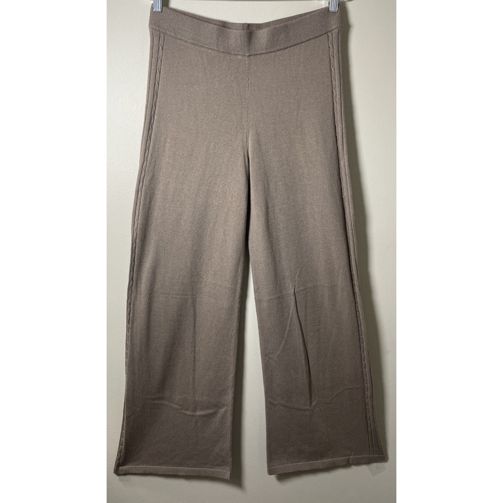 Splendid Taupe Knit Wide Leg Ribbed Sweater Lounge Pants Women's Size Large